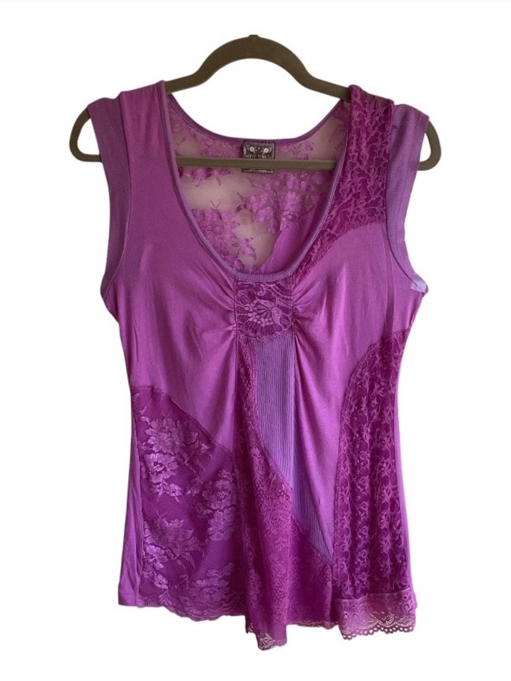 Free People Purple Lace Panel Scoop Neck Sleeveless V-neck Top Size Medium